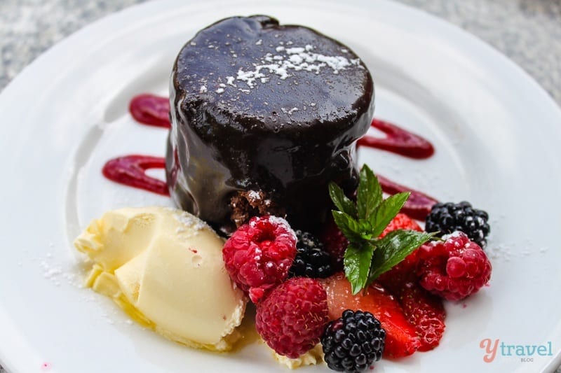 Mud cake with Raspberries at the Raspberry Farm Launceston