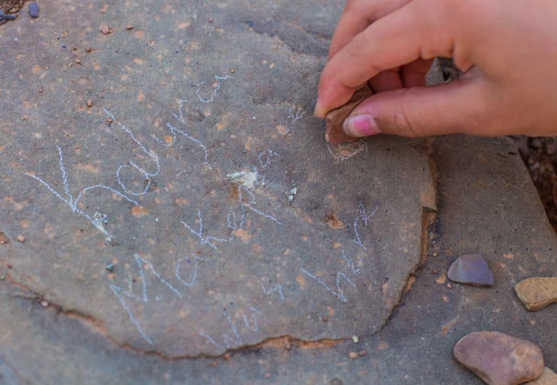 close up of markings on a rock