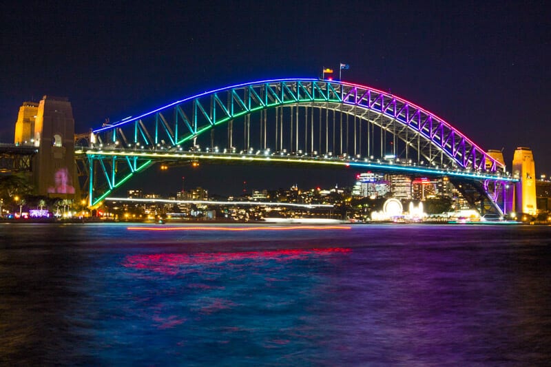 The Sydney Harbour Bridge during the Vivid Sydney Festival of lights.