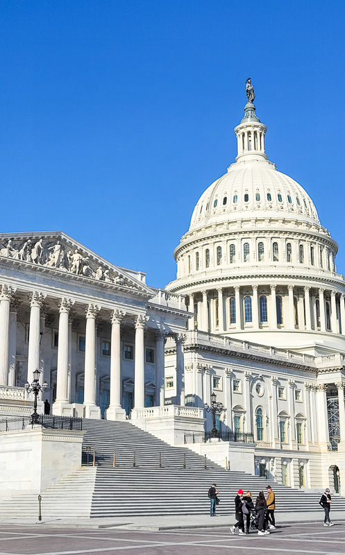 US CApitol Dome and stairs leading to portico on the wing