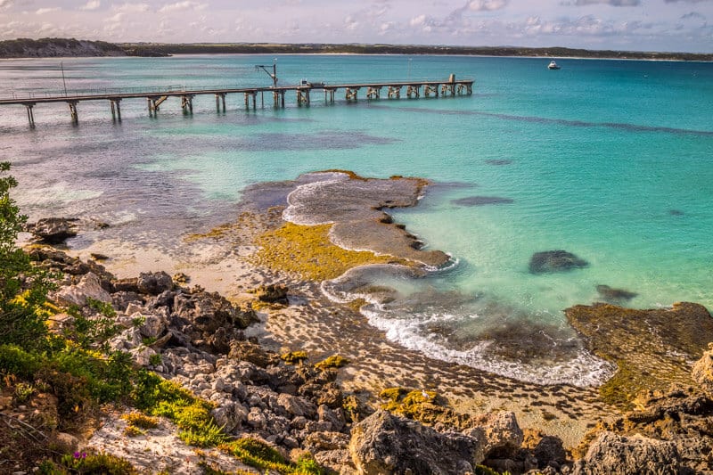 jetty going out over Vivonne Bay on Kangaroo Island 