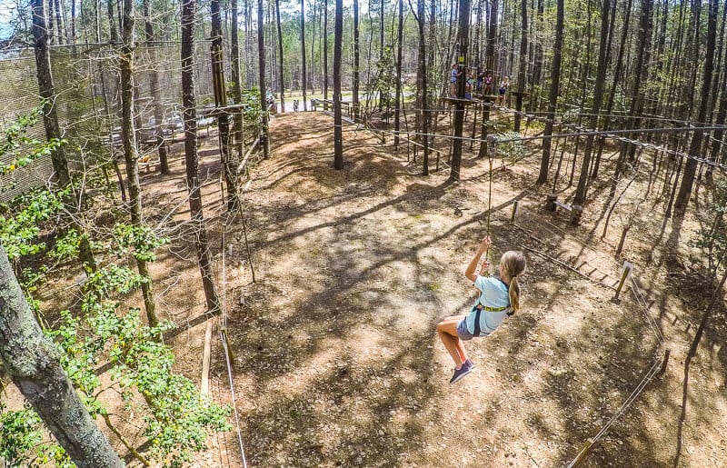 child on Go Ape Zip Lining in Williamsburg 