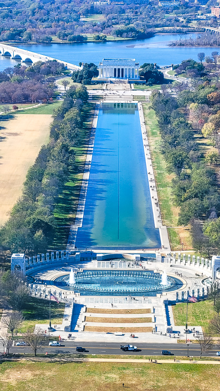 aerial views of the west side of the national mall across to lincoln memorial and the tidal basin