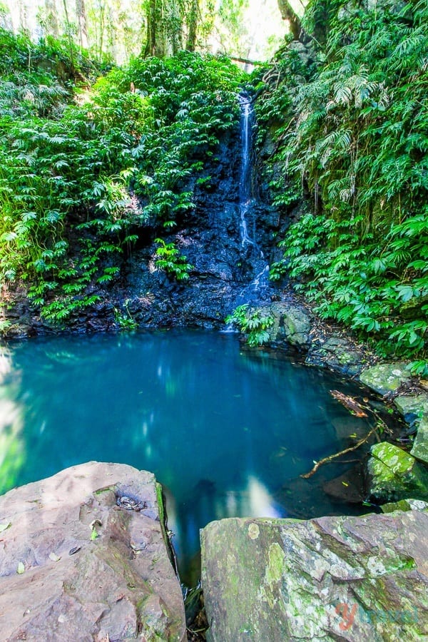 a small waterfall trickle into a pool of water