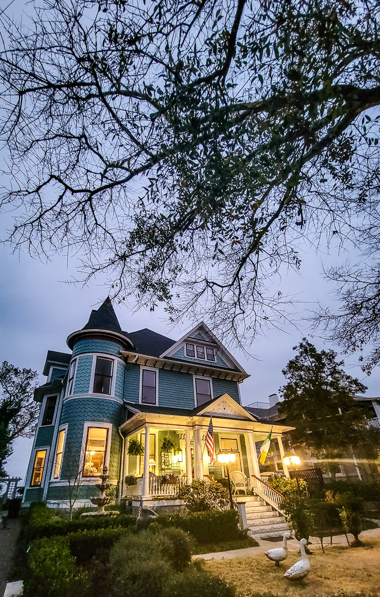 A tree in front of a house