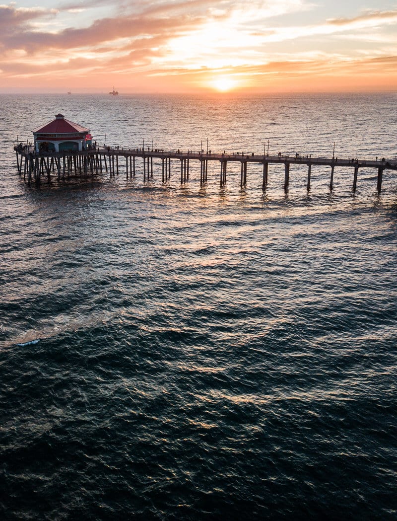 Sunset in Huntington Beach over the pier