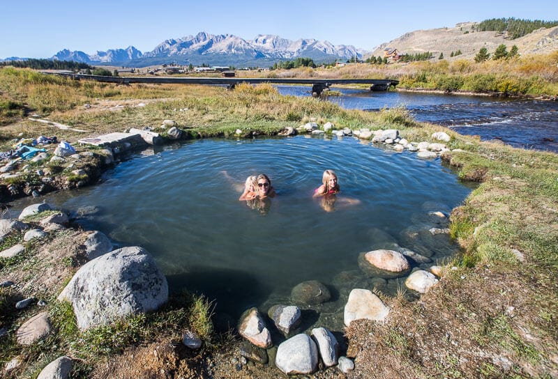 family swimming in Stanley hot springs Idaho