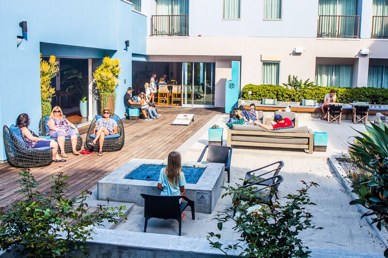 people sitting in courtyard