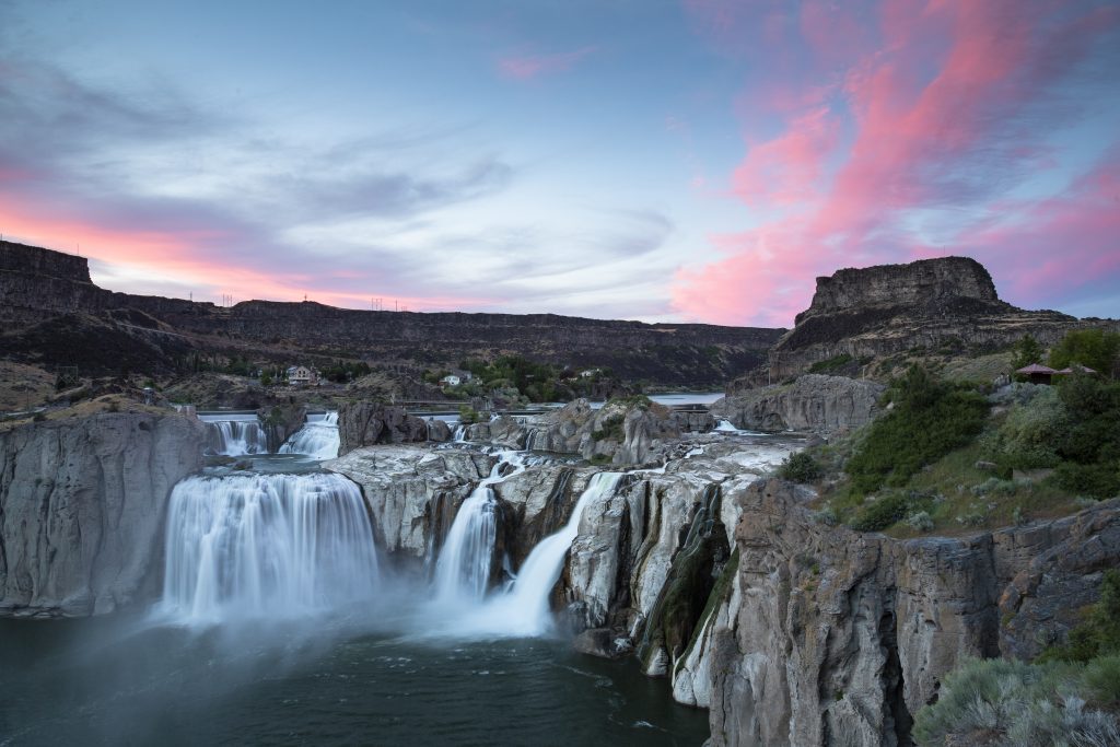 three tiered shoshone falls spilling over cliffs