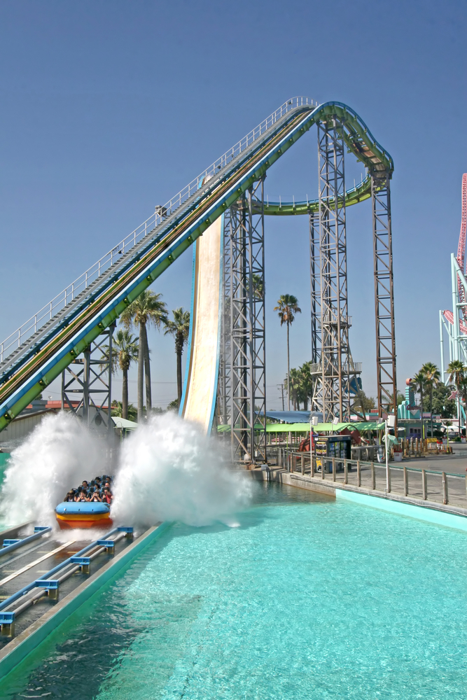 People enjoying a steep Waterslide at Knott's Berry Farm