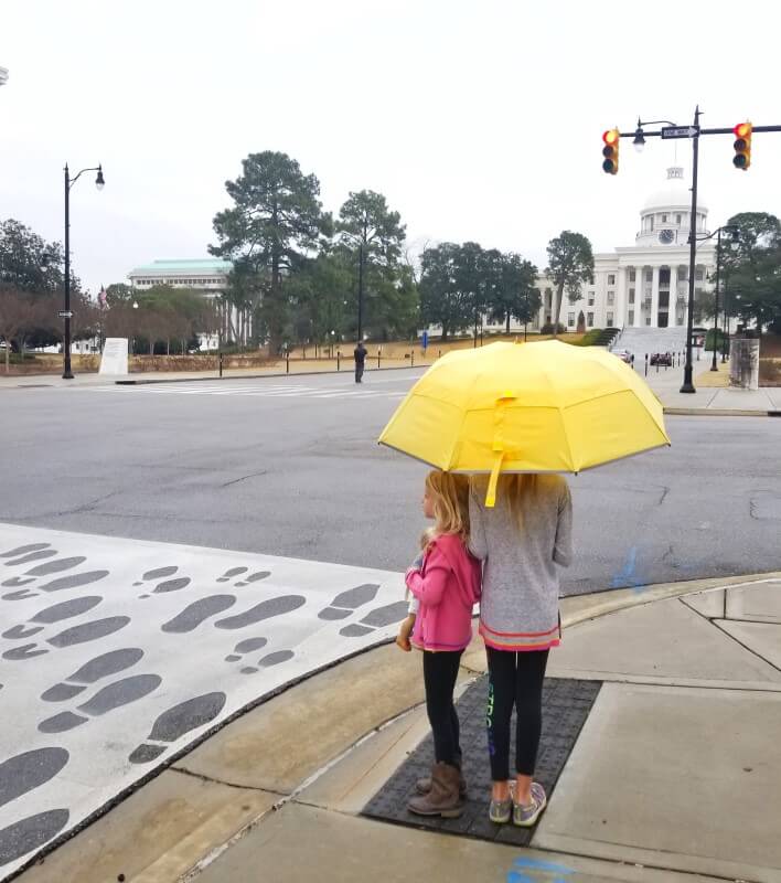 girls standing on the Civil Rights Walk from Selma to Montgomery al