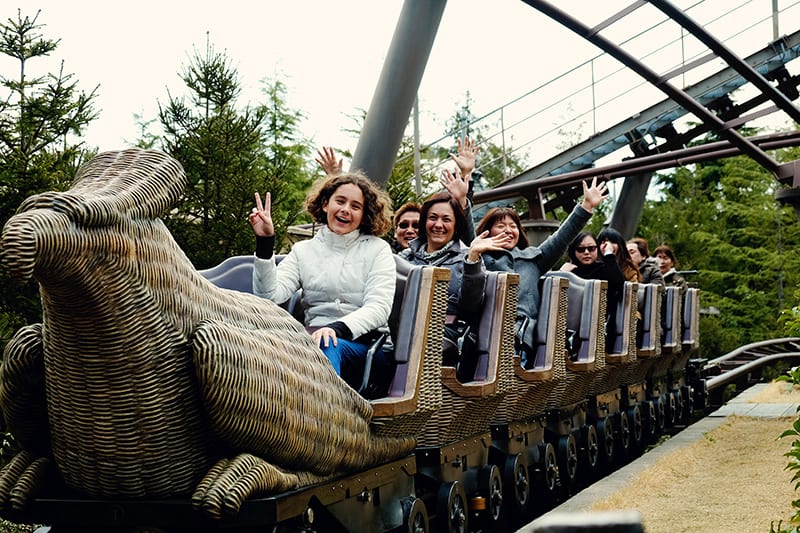 people on a roller coaster