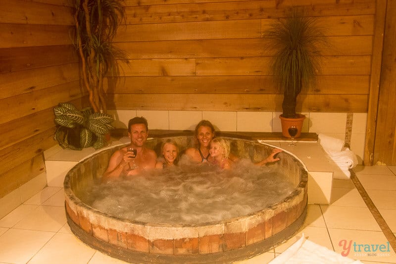 family in Hot tub at The Mouses House Rainforest Retreat -