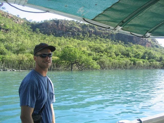 Craig working on a pearl farm, Broome, Western Australia