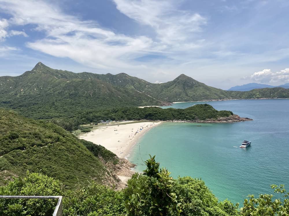 view over Long Ke Wan Beach and mountains