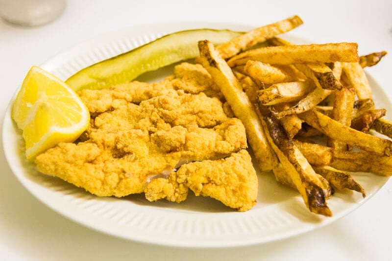 breaded fish and chips Casamento's Restaurant in New Orleans