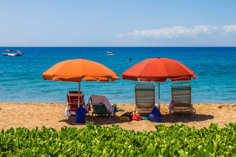 lounge chairs on Kaanapali Beach, Maui