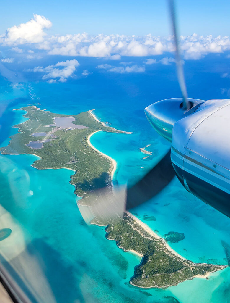 Plane flying over islands