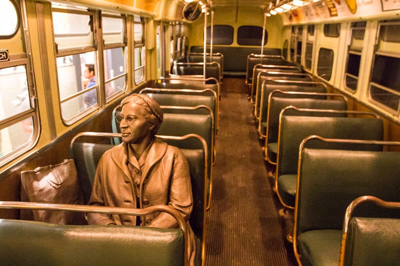 The National Civil Rights Museum rosa parks statue on bus