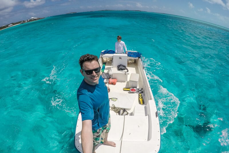 man on a small boat