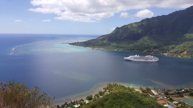 cruise docked off shore